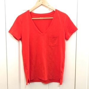 NWT MADEWELL Red Orange V-neck Cotton Pocket Tee